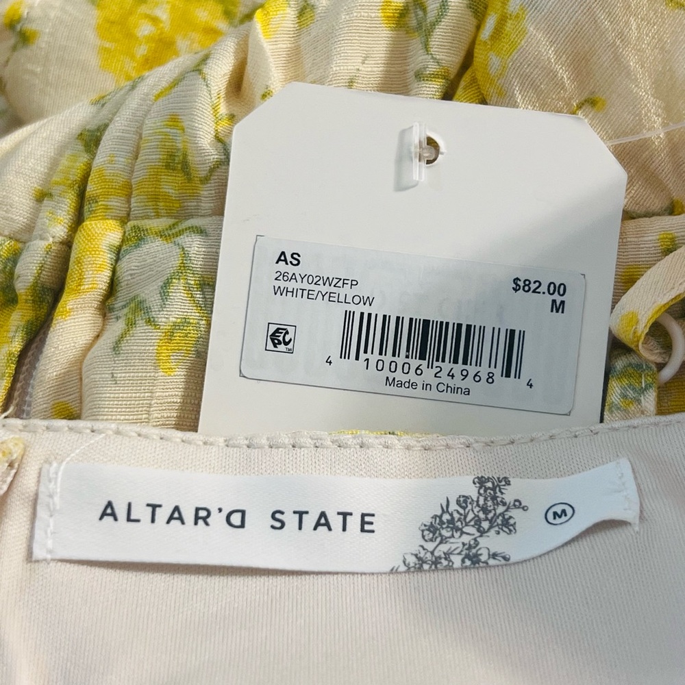M NWT Altar'd State Pale Yellow Floral Tiered Midi Dress - Picture 11 of 13